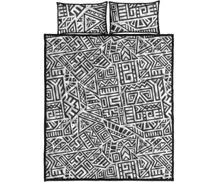 Grey And White Aztec Pattern Print Quilt Bed Set