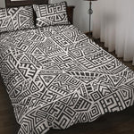 Grey And White Aztec Pattern Print Quilt Bed Set