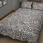 Grey And White Aztec Pattern Print Quilt Bed Set