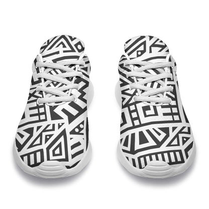 Grey And White Aztec Pattern Print Sport Shoes GearFrost