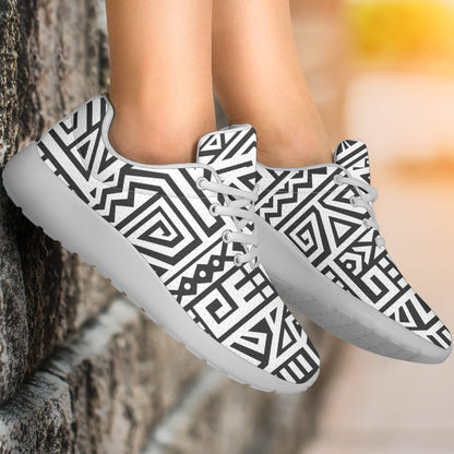 Grey And White Aztec Pattern Print Sport Shoes GearFrost