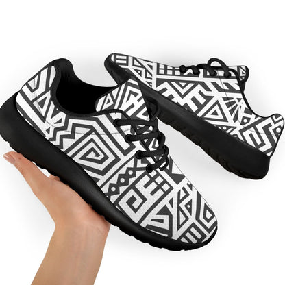 Grey And White Aztec Pattern Print Sport Shoes GearFrost