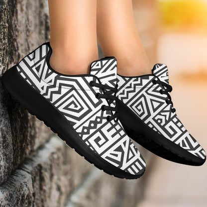 Grey And White Aztec Pattern Print Sport Shoes GearFrost