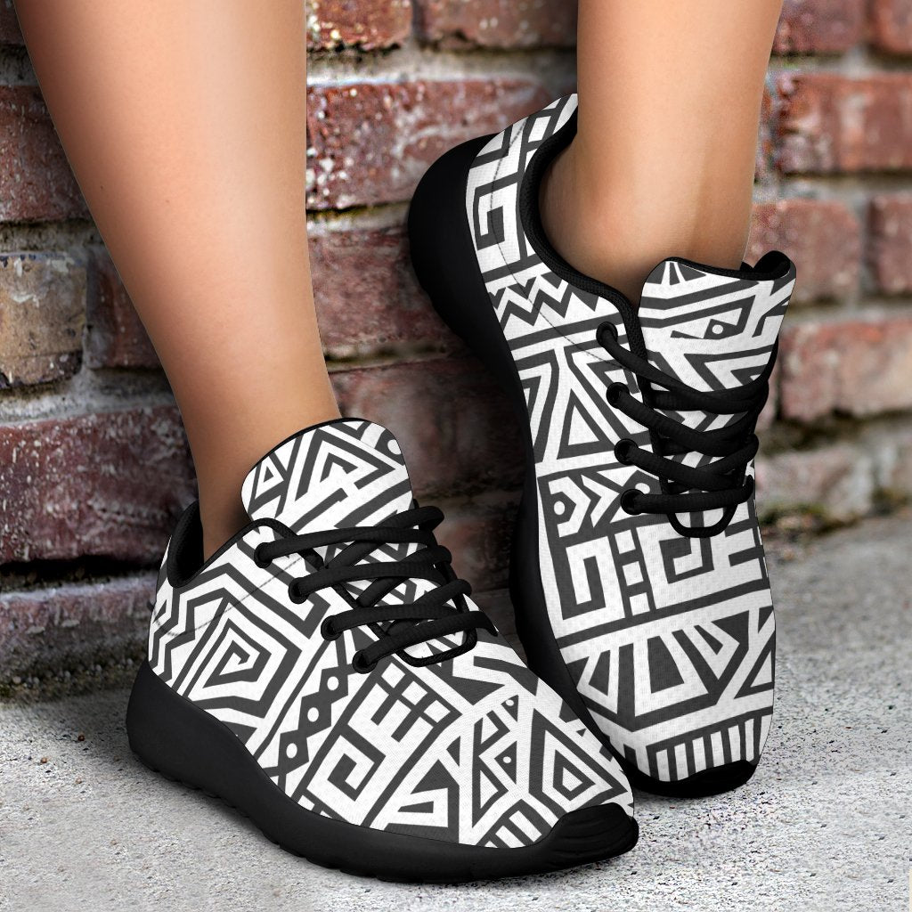 Grey And White Aztec Pattern Print Sport Shoes GearFrost