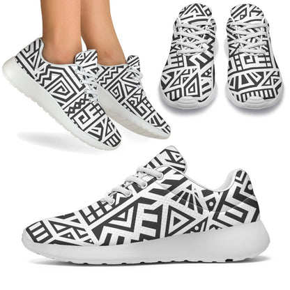 Grey And White Aztec Pattern Print Sport Shoes GearFrost