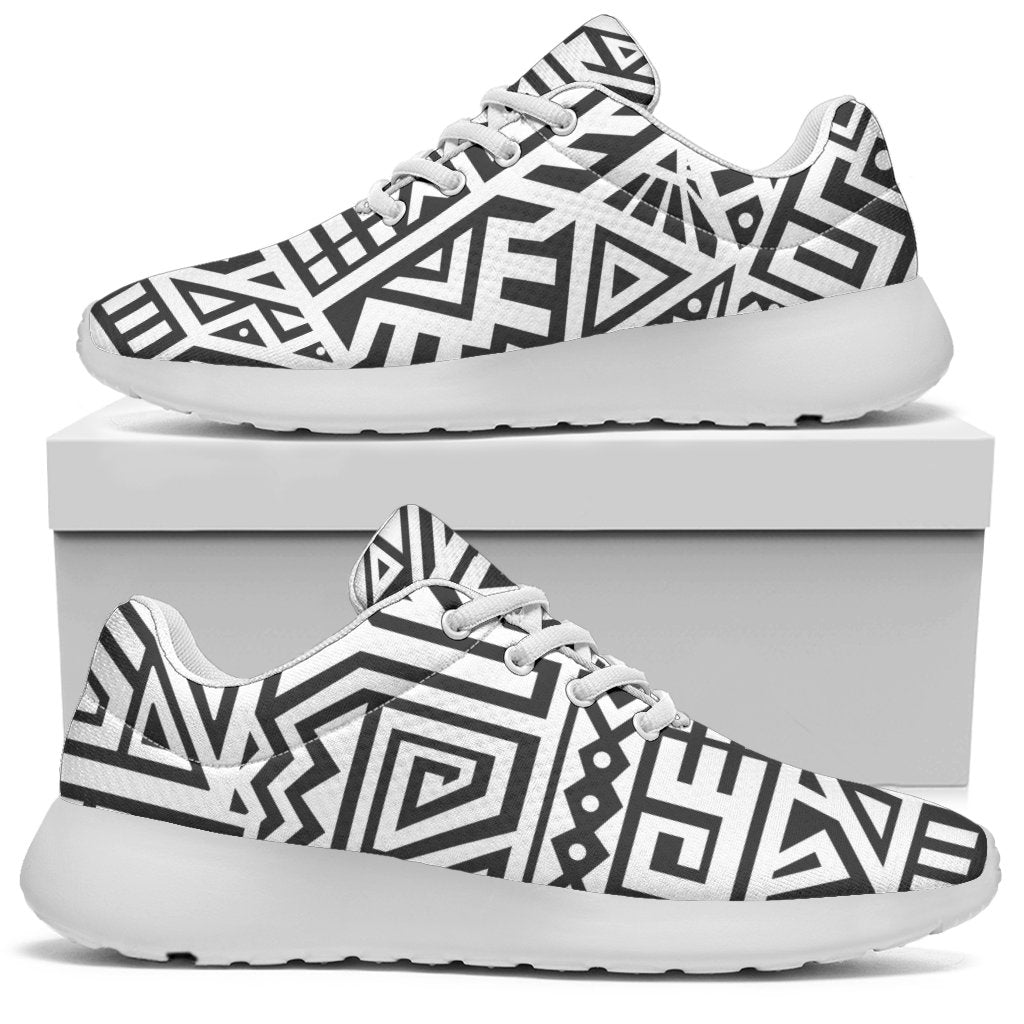 Grey And White Aztec Pattern Print Sport Shoes GearFrost