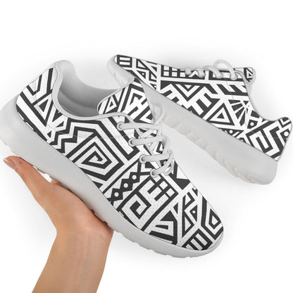 Grey And White Aztec Pattern Print Sport Shoes GearFrost