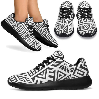 Grey And White Aztec Pattern Print Sport Shoes GearFrost