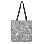 Grey And White Aztec Pattern Print Tote Bag