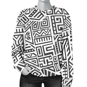 Grey And White Aztec Pattern Print Women's Crewneck Sweatshirt GearFrost