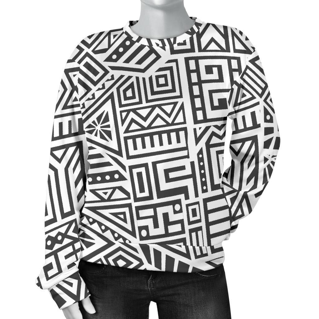 Grey And White Aztec Pattern Print Women's Crewneck Sweatshirt GearFrost