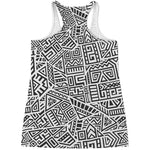 Grey And White Aztec Pattern Print Women's Racerback Tank Top