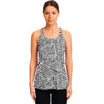 Grey And White Aztec Pattern Print Women's Racerback Tank Top