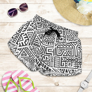 Grey And White Aztec Pattern Print Women's Shorts