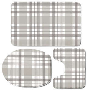 Grey And White Border Tartan Print 3 Piece Bath Mat Set