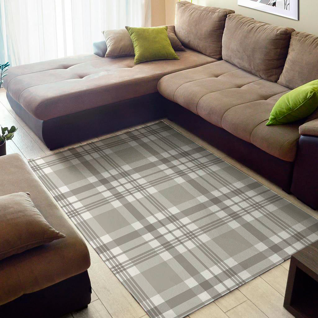 Grey And White Border Tartan Print Area Rug