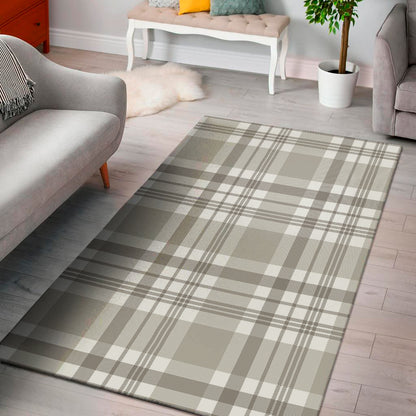 Grey And White Border Tartan Print Area Rug