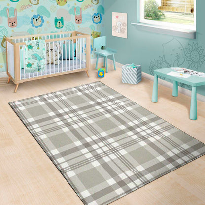 Grey And White Border Tartan Print Area Rug