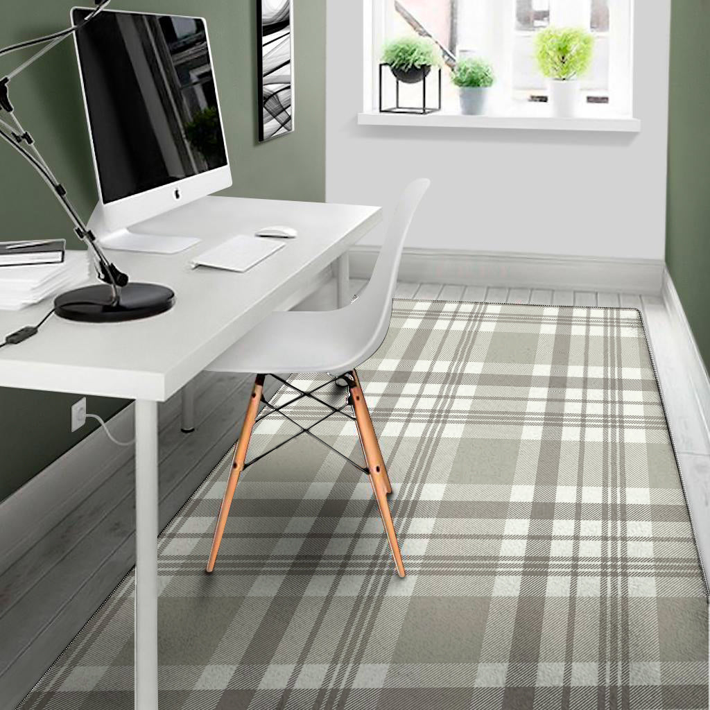 Grey And White Border Tartan Print Area Rug