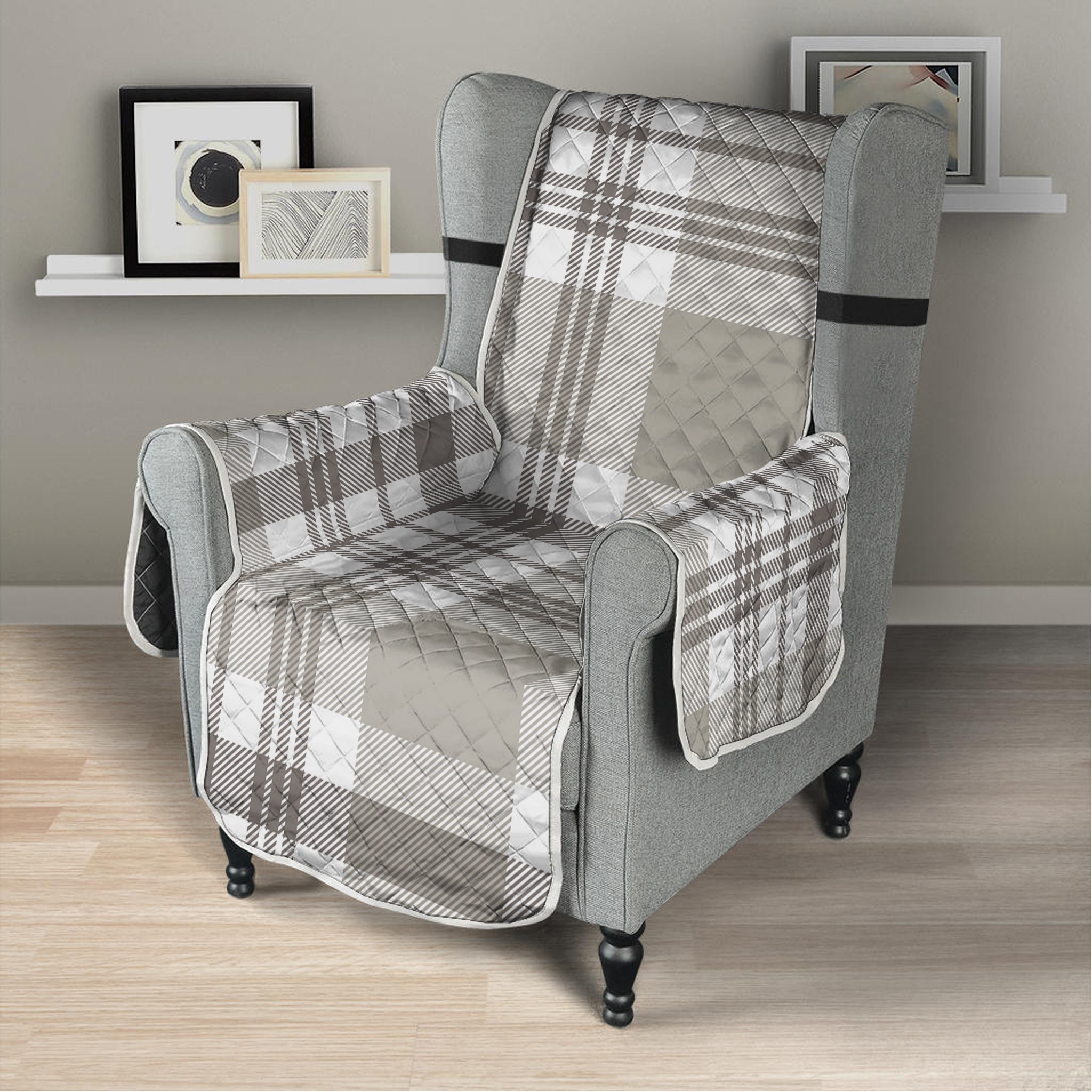 Grey And White Border Tartan Print Armchair Protector