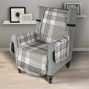 Grey And White Border Tartan Print Armchair Protector