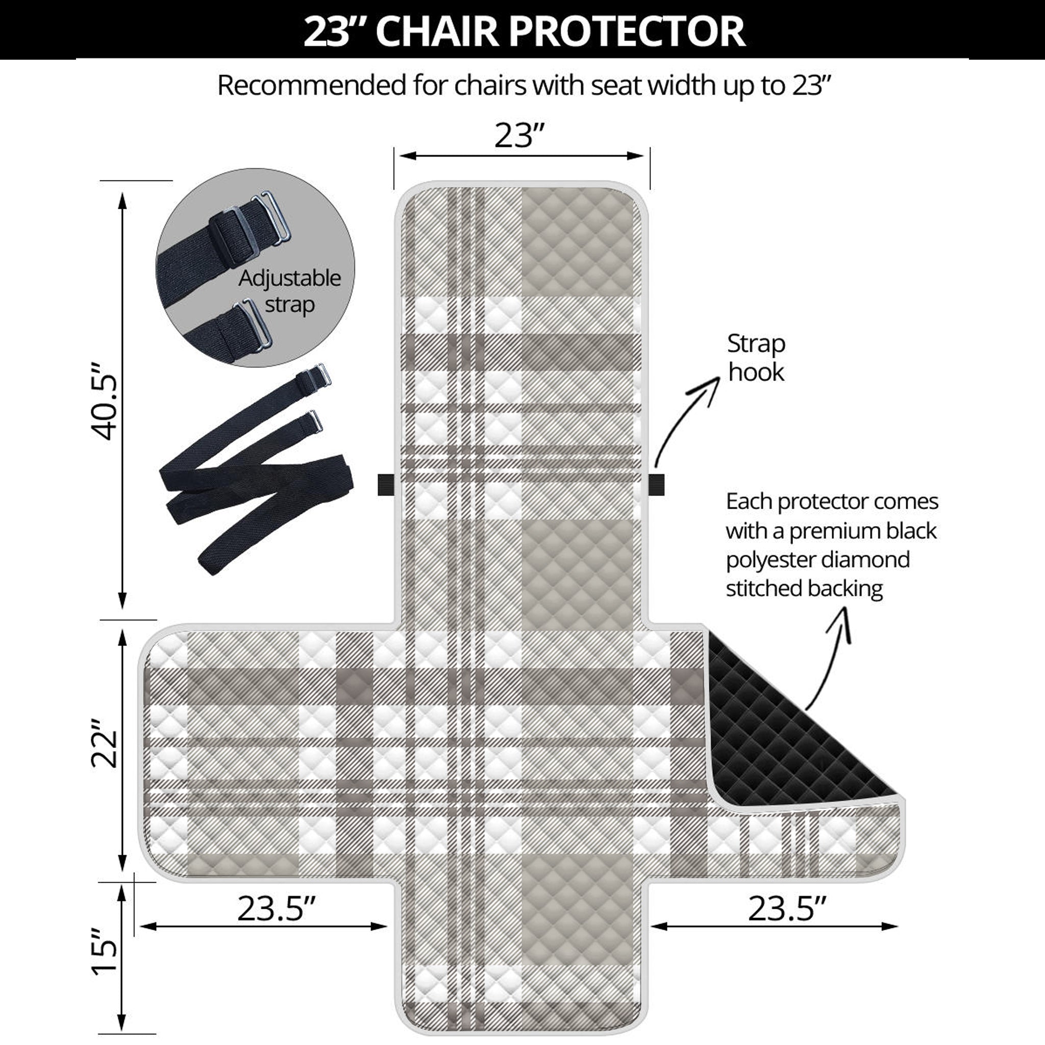 Grey And White Border Tartan Print Armchair Protector