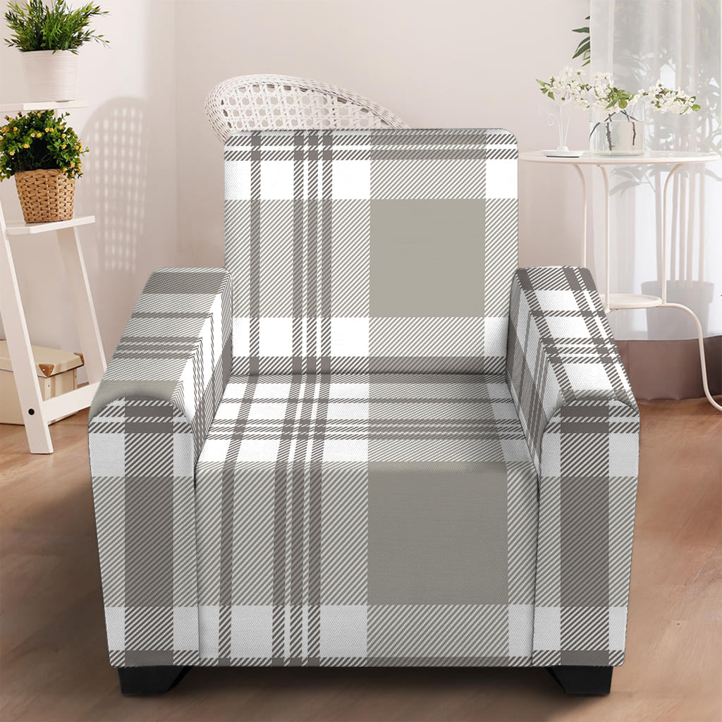 Grey And White Border Tartan Print Armchair Slipcover