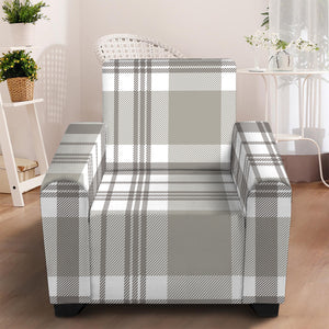 Grey And White Border Tartan Print Armchair Slipcover