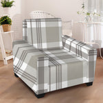 Grey And White Border Tartan Print Armchair Slipcover