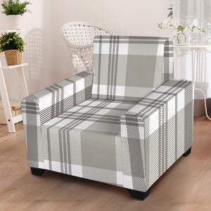 Grey And White Border Tartan Print Armchair Slipcover