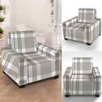 Grey And White Border Tartan Print Armchair Slipcover