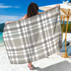 Grey And White Border Tartan Print Beach Sarong Wrap