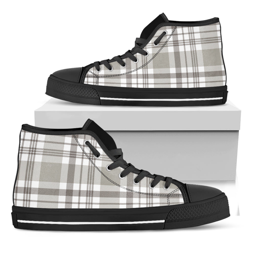 Grey And White Border Tartan Print Black High Top Shoes