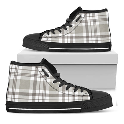 Grey And White Border Tartan Print Black High Top Shoes