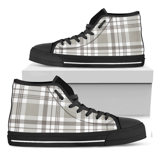 Grey And White Border Tartan Print Black High Top Shoes