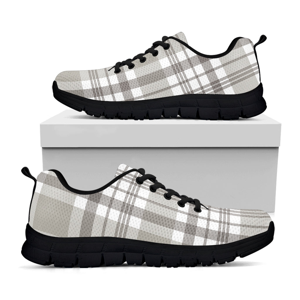 Grey And White Border Tartan Print Black Sneakers