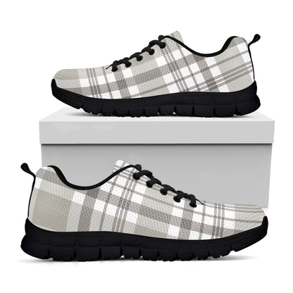 Grey And White Border Tartan Print Black Sneakers