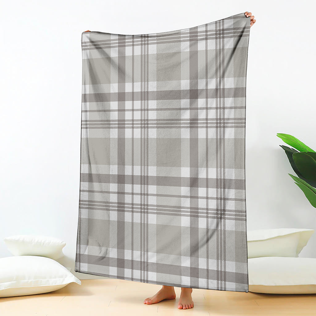 Grey And White Border Tartan Print Blanket