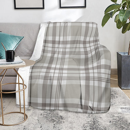 Grey And White Border Tartan Print Blanket