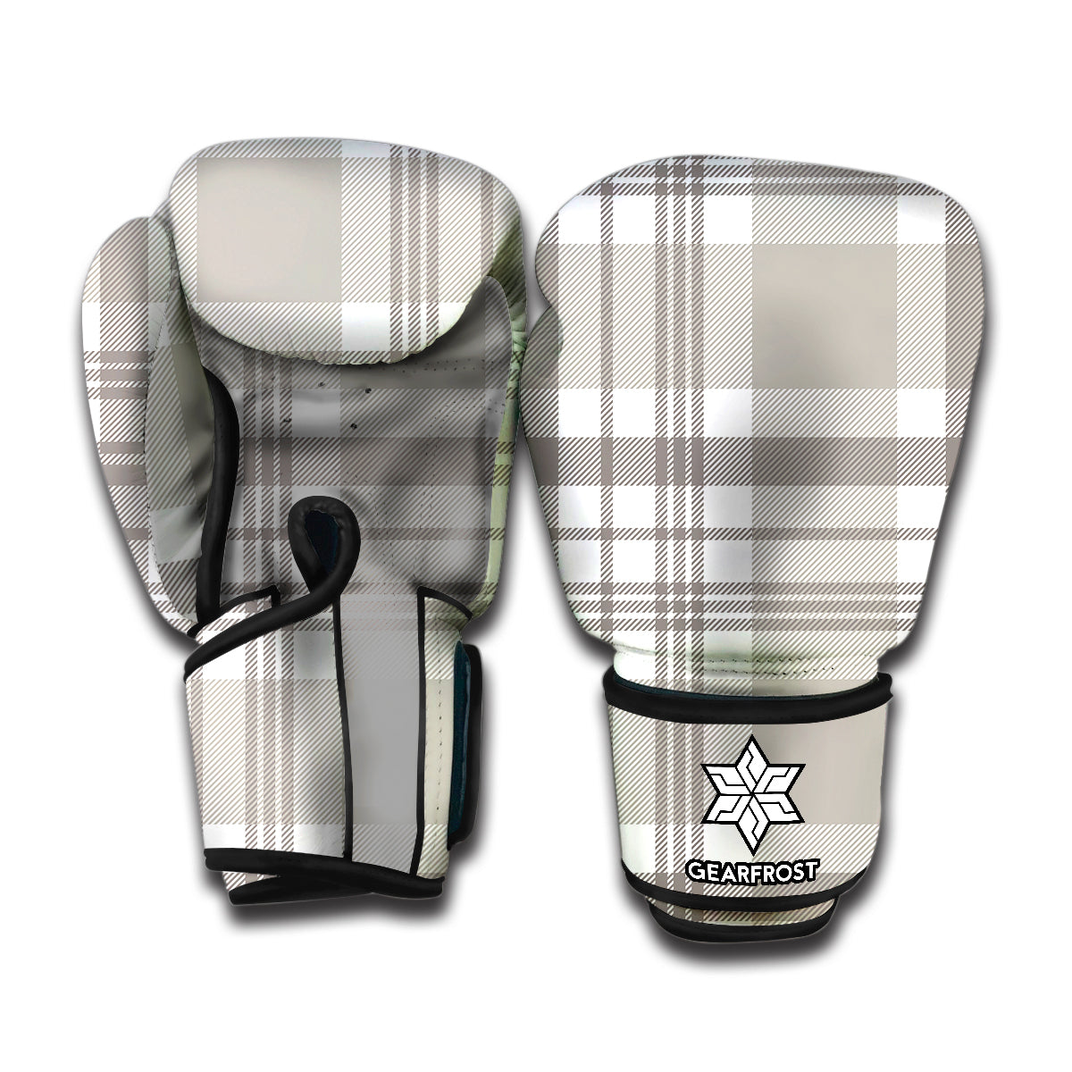 Grey And White Border Tartan Print Boxing Gloves