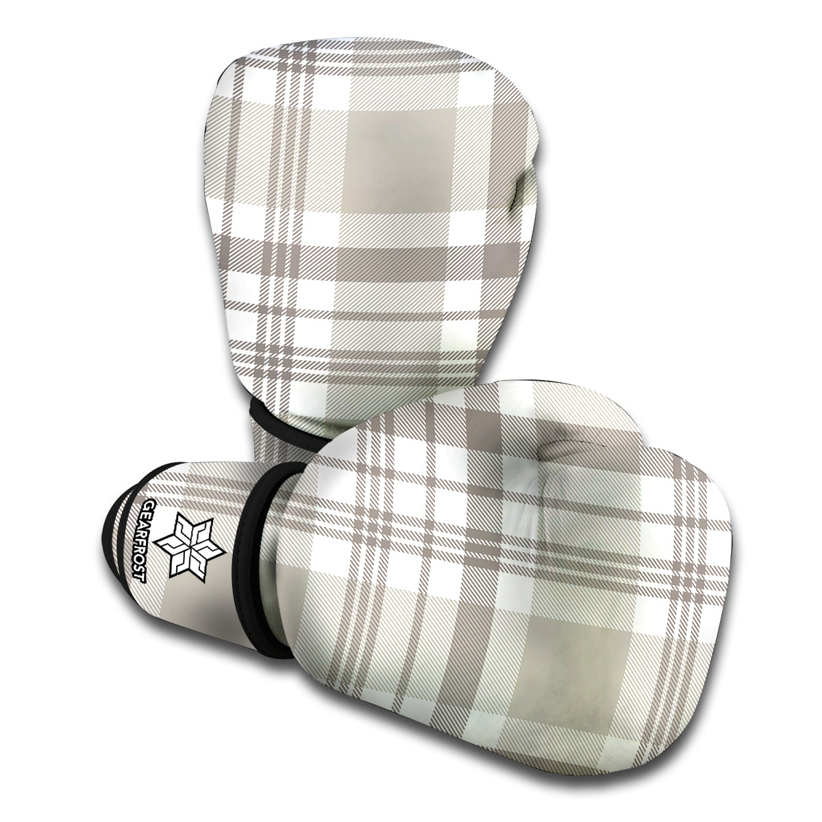 Grey And White Border Tartan Print Boxing Gloves