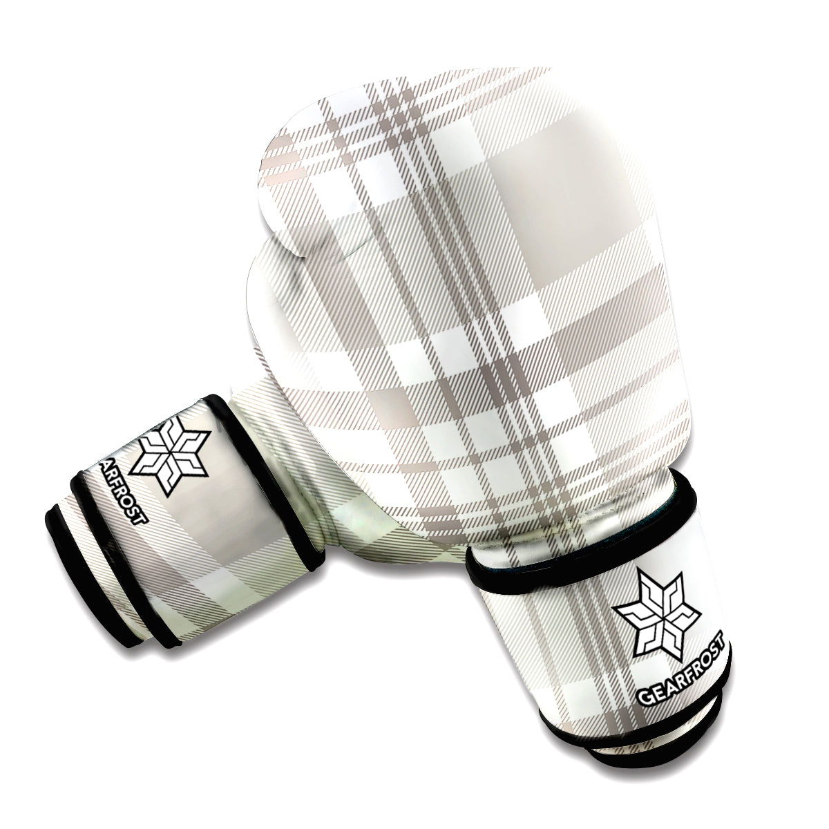 Grey And White Border Tartan Print Boxing Gloves