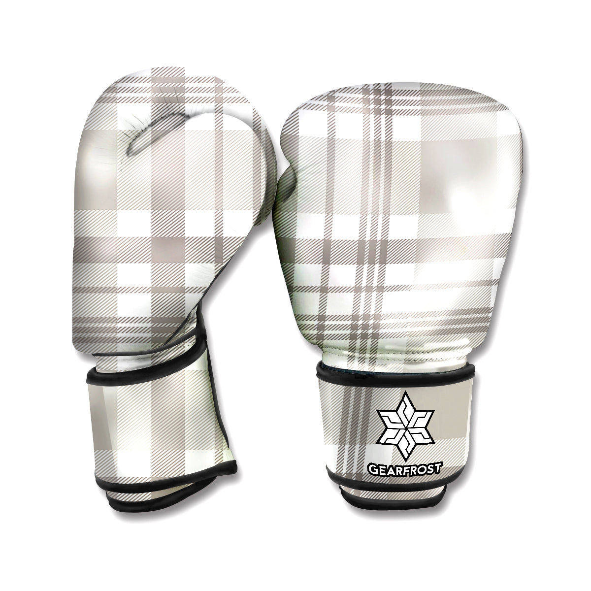 Grey And White Border Tartan Print Boxing Gloves