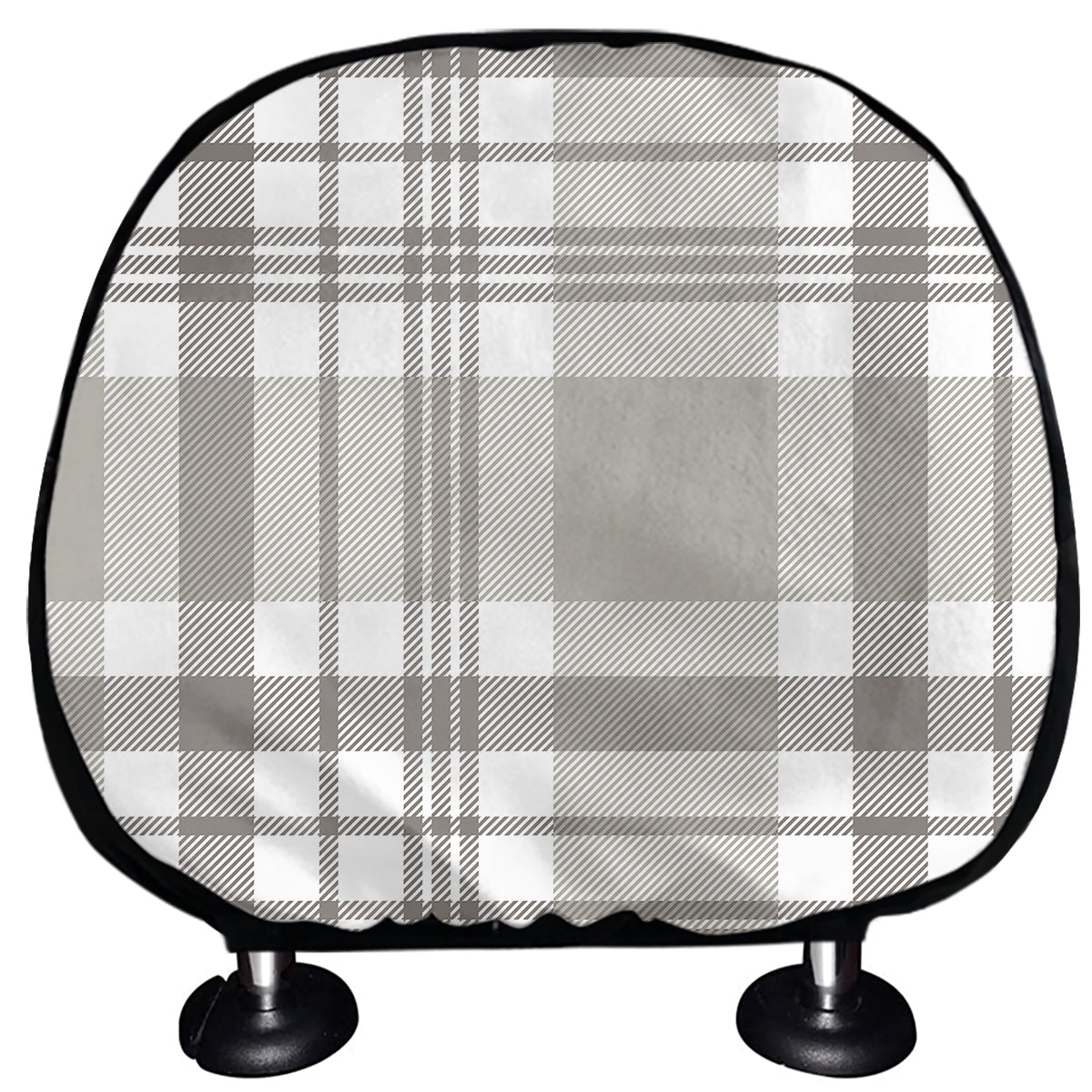 Grey And White Border Tartan Print Car Headrest Covers