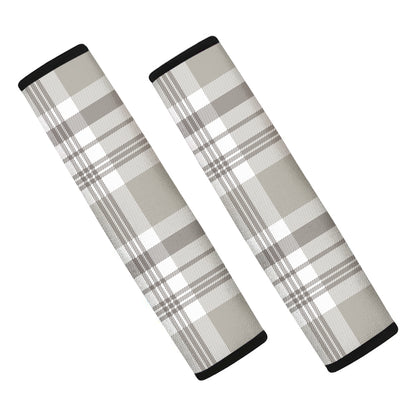 Grey And White Border Tartan Print Car Seat Belt Covers