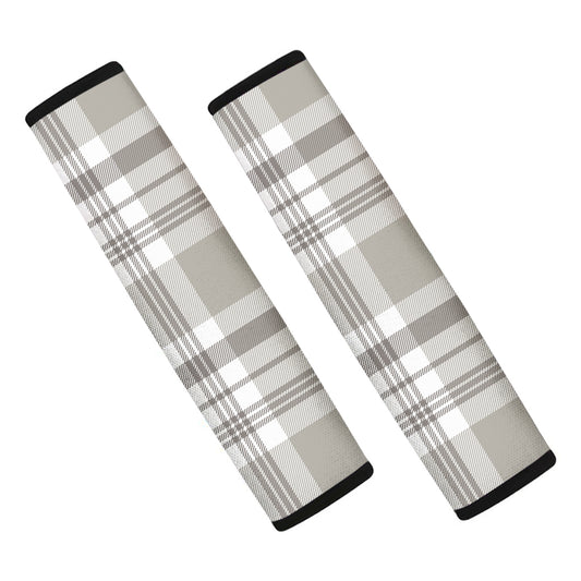 Grey And White Border Tartan Print Car Seat Belt Covers