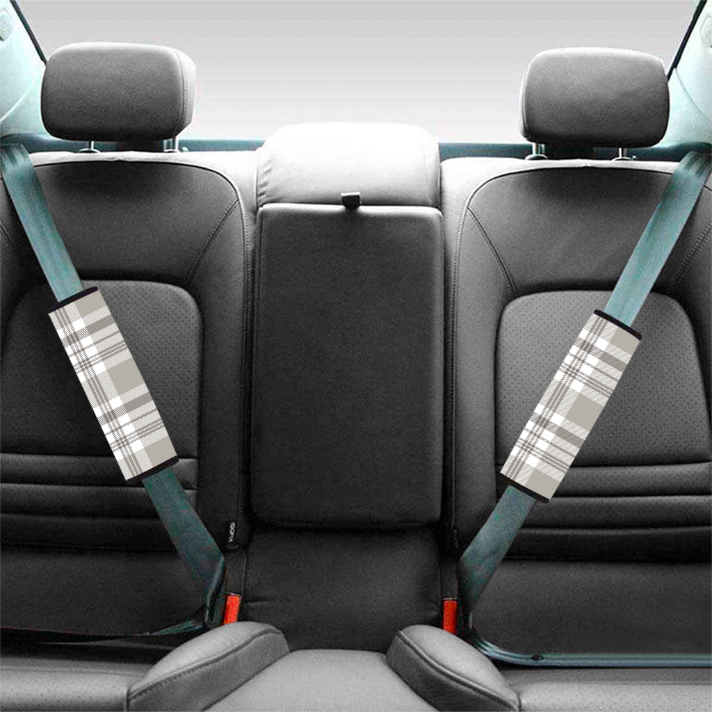 Grey And White Border Tartan Print Car Seat Belt Covers