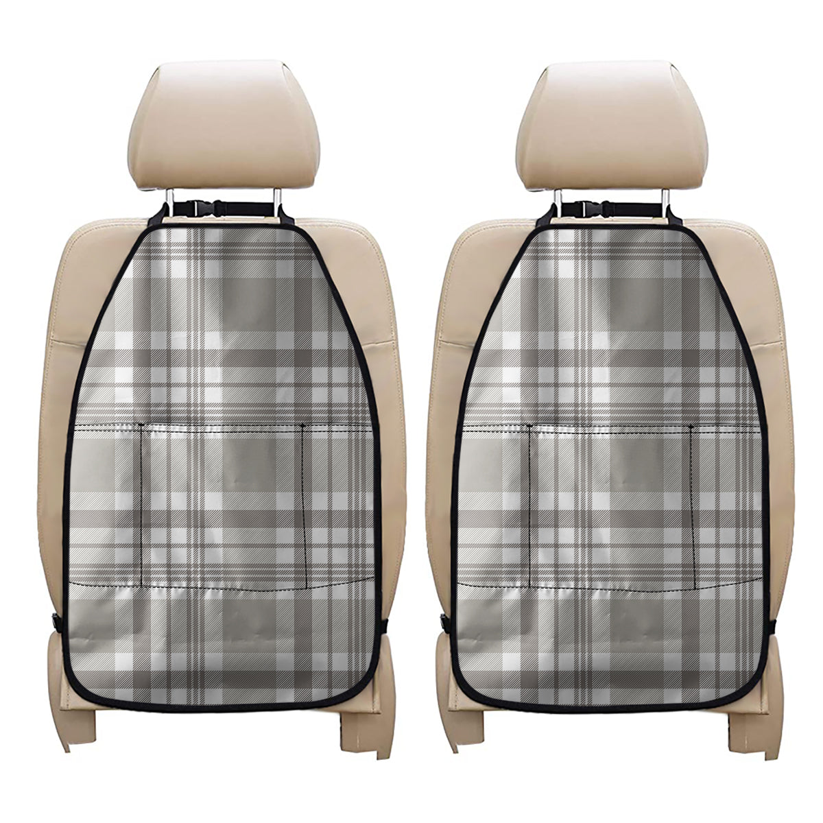 Grey And White Border Tartan Print Car Seat Organizers