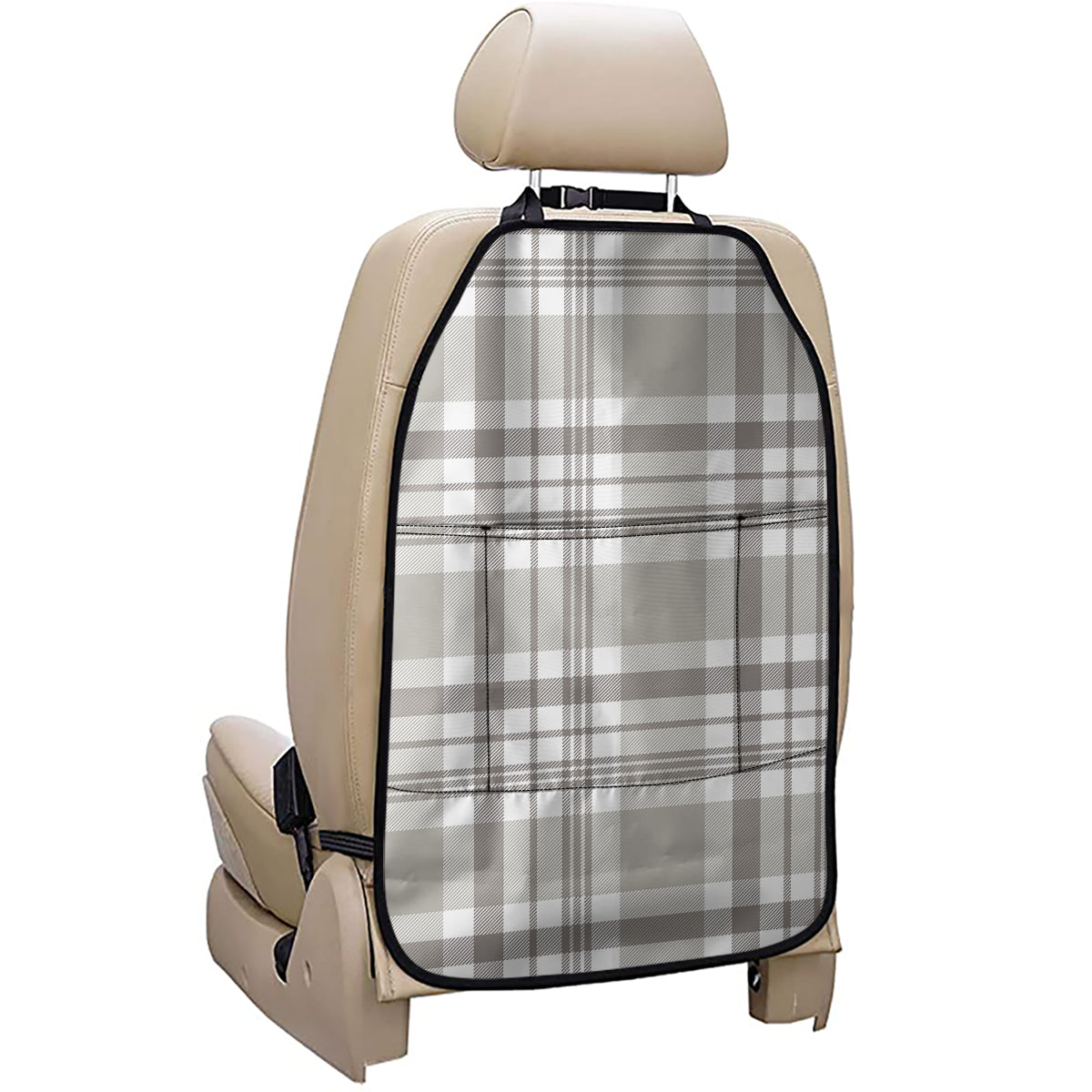 Grey And White Border Tartan Print Car Seat Organizers