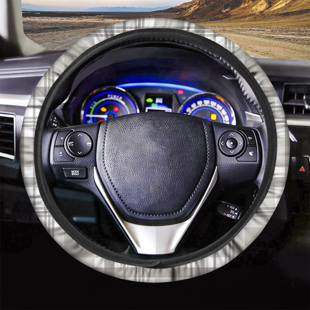 Grey And White Border Tartan Print Car Steering Wheel Cover